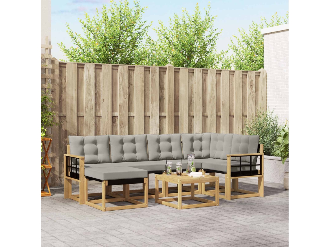 Vidaxl Conjunto De Sofás Para Exterior 7 Pcs Branco E Cinzento-claro