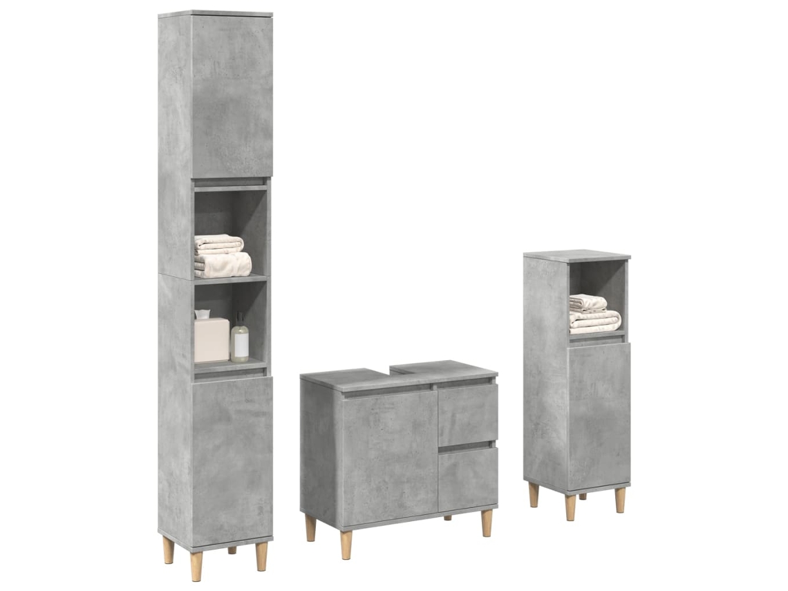 Vidaxl 3 Pcs Conj. Móveis Casa Banho Derivados Madeira Cinza Cimento