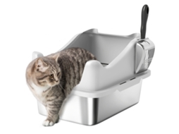 Caixa de areia de aço inoxidável para gato, com bordas altas e fácil limpeza 43,1x33,2x25,4cm Cinza | S/MARCA