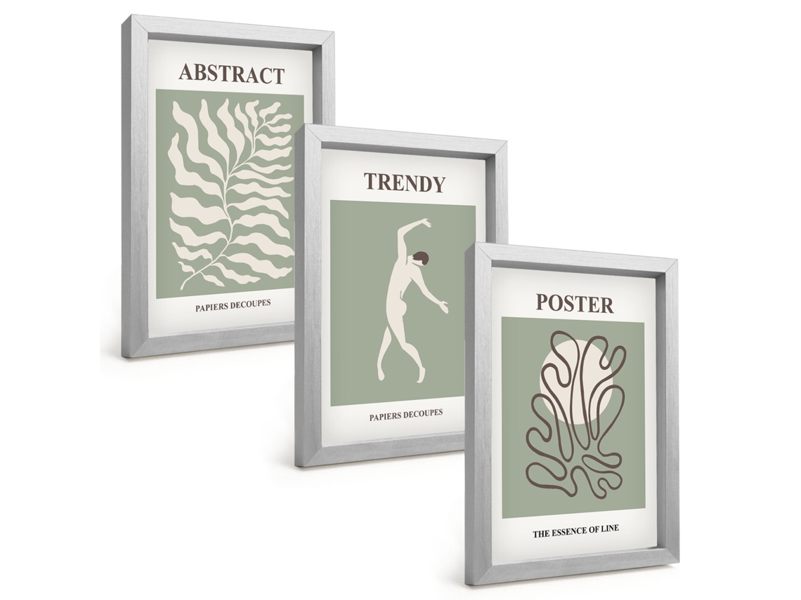 Composição De Quadros Padrões De Plantas Verdes De Matisse Espelharte (3 Peças 20x30 Cm)