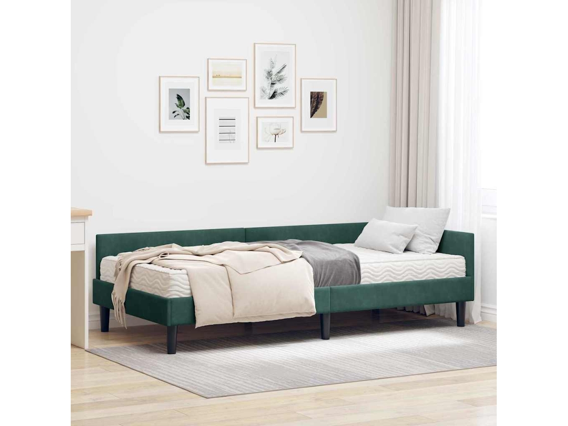 Vidaxl Estrutura De Cama De Canto Com Colchão 2 Unid. Verde Veludo