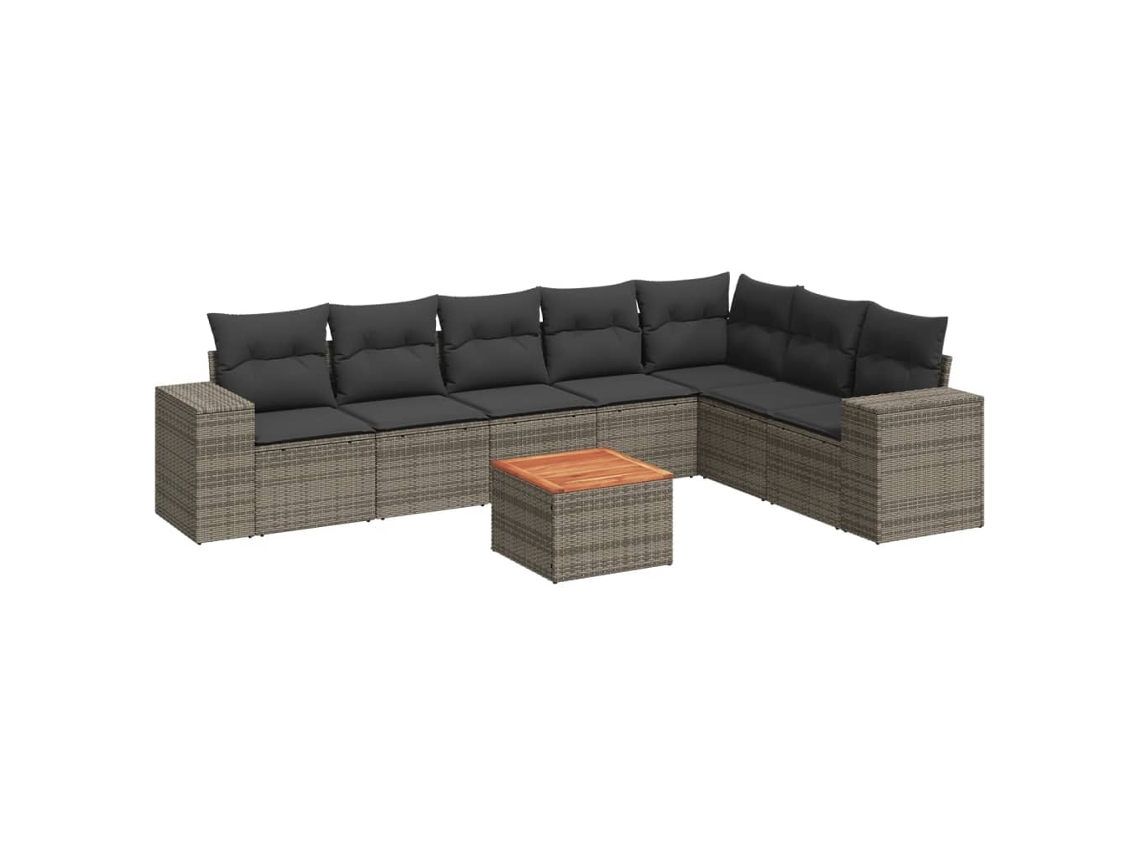 Conjunto de 8 Sofás de Jardim com Almofadões Vime Pe Cinzento MAISON EXCLUSIVE (8 pcs)