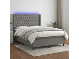 Vidaxl Cama Box Spring C/ Colchão E Led 140x190 Cm Tecido Cinza-escuro