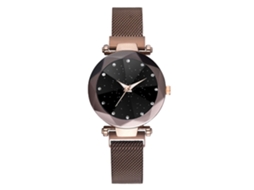 Relógio de Pulso Feminino Casual Simples Liga Pulseira Mesh Quartzo Marrom