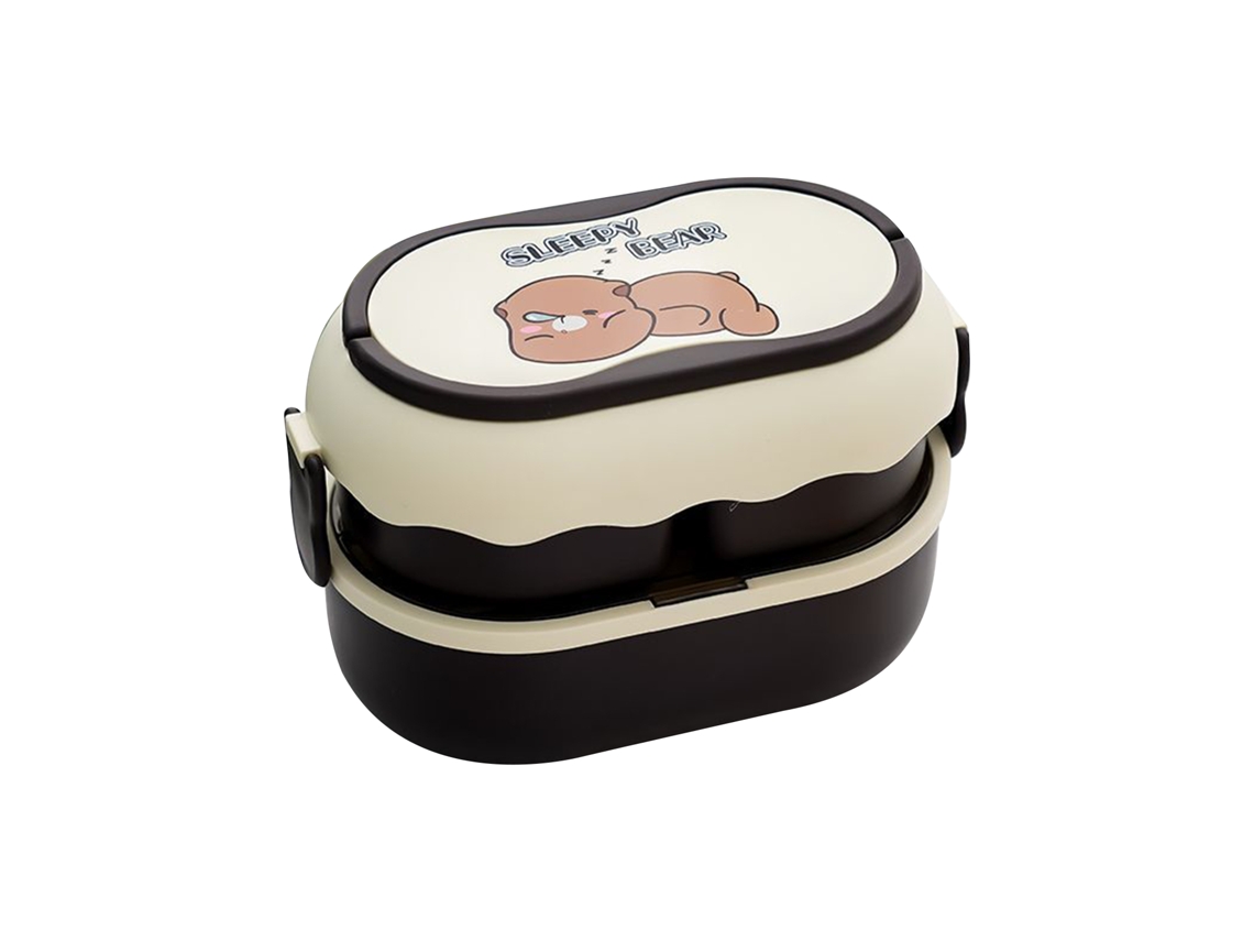 Caja De Bento De Doble Capa 3 Compartimentos 1600ml Portátil Con Cubiertos Para Trabajo Y Escuela Marrón Bonito