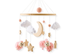 Móbile para Berço Infantil, Carrinho de Bebê, Chocalho Relaxantemóbile de Cama com Ovelha Rosa, Estrela e Lua CHENNNLS