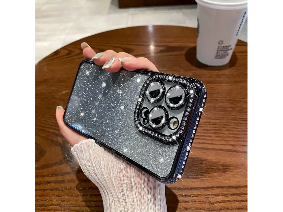 Capa Para Iphone 17 Air Com Borda Diamantada Eletroplaqueada preto Degradê