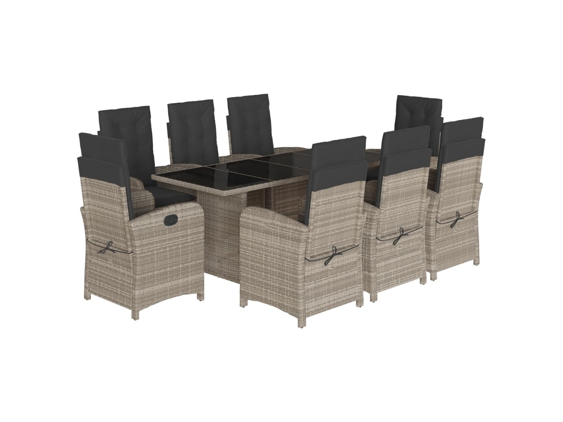 Conjunto de 9 Jantar para Jardim com Almofadões Cinzento Claro MAISON EXCLUSIVE