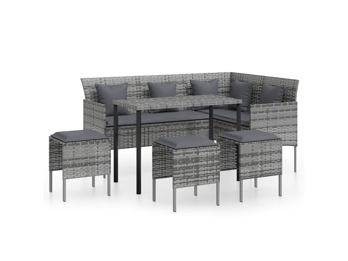 Maison Exclusive - 5 Pcs Conjunto Sofás Formato L C/ Almofadões Vime Pe Cinzento