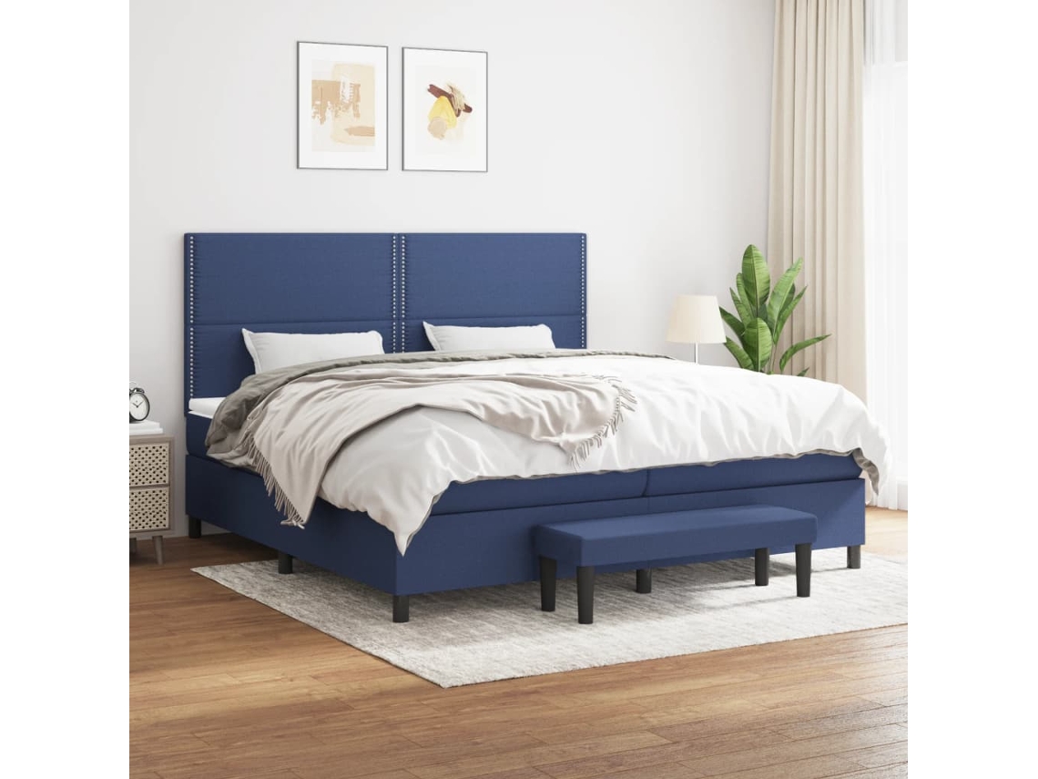 Vidaxl Cama Com Molas/colchão 200x200 Cm Tecido Azul