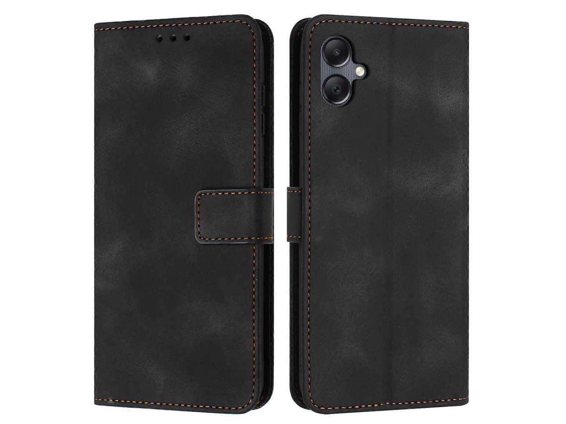 Compre Capa De Couro Para Samsung Galaxy A06 4g, Cor Sólida, Carteira, Capa Protetora, Preta