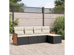 Vidaxl 5 Pcs Conjunto Sofás De Jardim Com Almofadões Vime Pe Preto