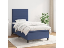 Cama Com Molas/colchão 90x190 Cm Tecido Azul