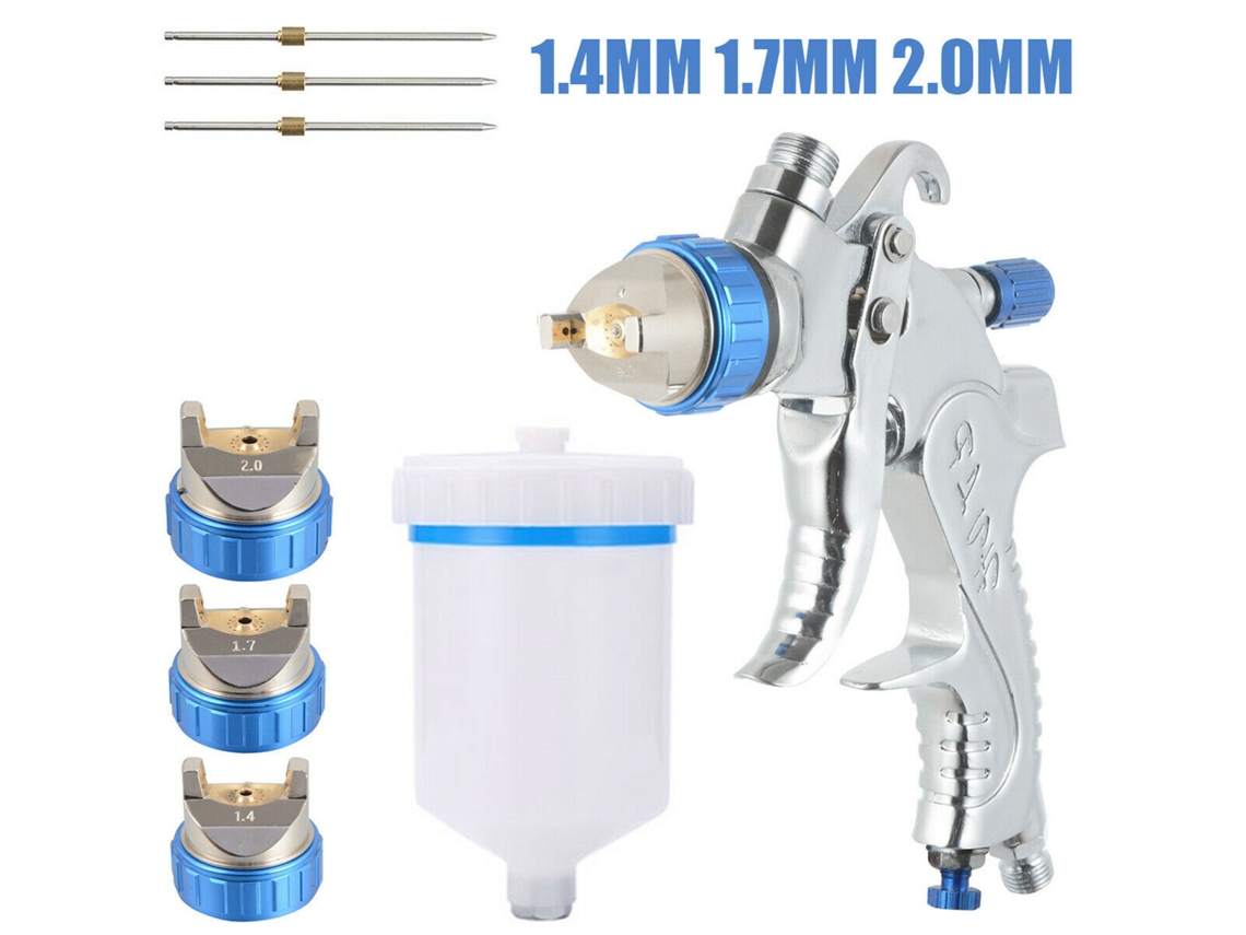 Kit de pintura HVLP para veículos com regulador AR, 600cc, 3 bicos