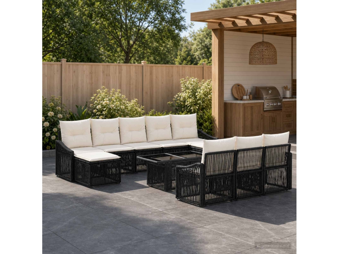 Vidaxl Conjunto De Sofá De Jardim 11 Unid. Preto E Branco Creme