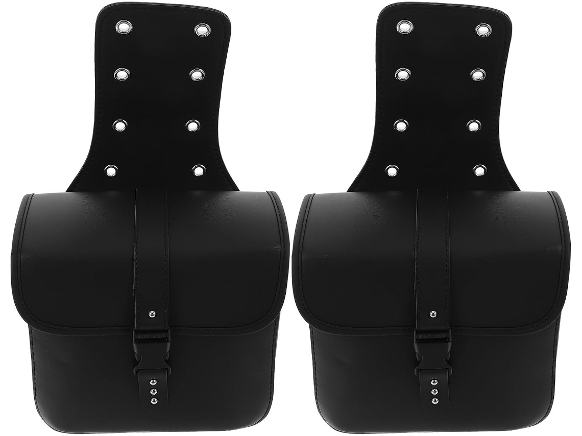 Mini alforje para motocicleta em couro PU marrom, bolsa lateral prática e protetora.