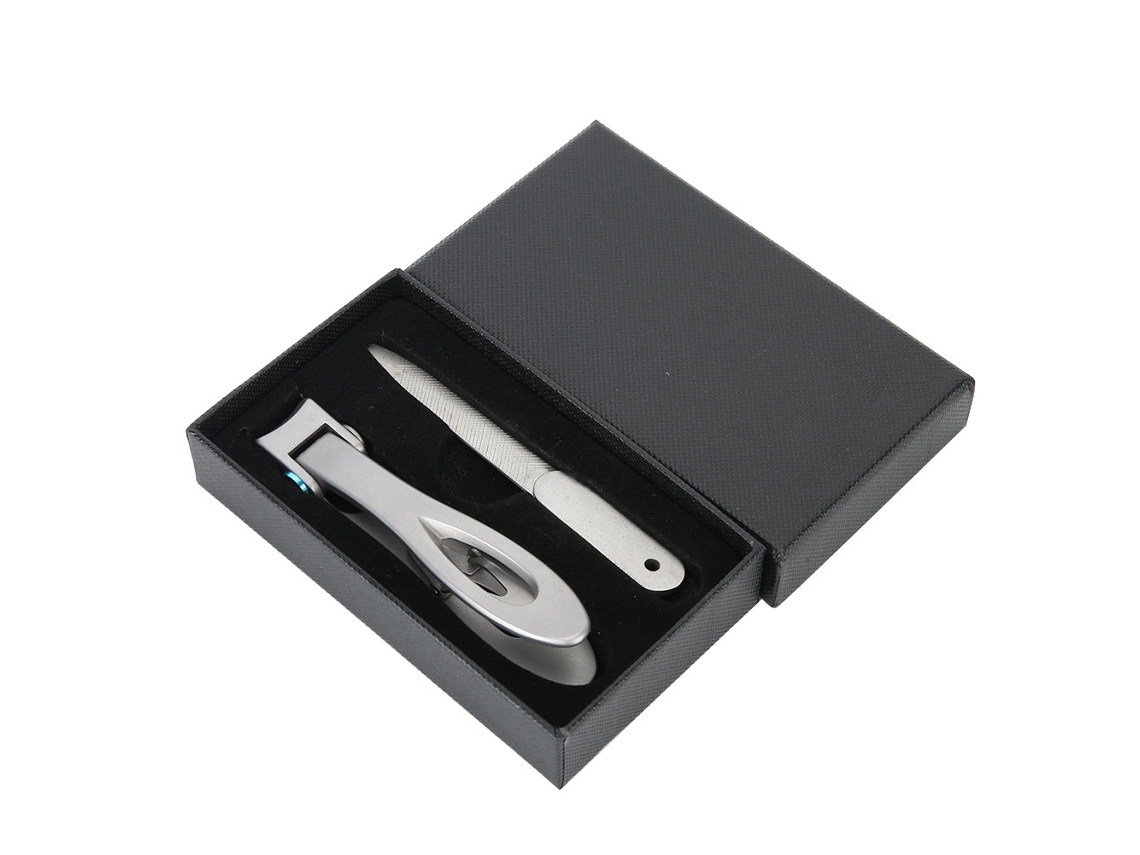 2pcs Conjunto De Alicate De Unha Em Aço Inoxidável Com Lixa Para Manicure E Pedicure Prata