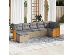 Vidaxl 7 Pcs Conjunto De Sofás P/ Jardim Com Almofadões Vime Pe Bege