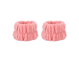 1 Par Wristbands Absorventes Para Lavar O Rosto Feminino Cor Rosa De Flanela Macia Prática Portátil
