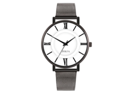 Relógio de Pulso Feminino de Quartzo com Cinto de Malha Cor Unica Moda Casual Prata Preto