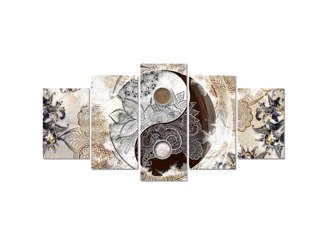 Quadro Moderno DEKOART Ying Yang Abstrato Zen Bege Marrom (200 X 100cm)
