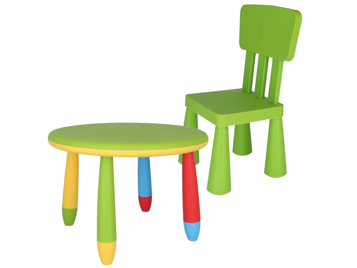 Mesa Infantil WELLHOME Redonda Ø70X48Cm e Cadeira Correspondente 38X35X67Cm em Verde