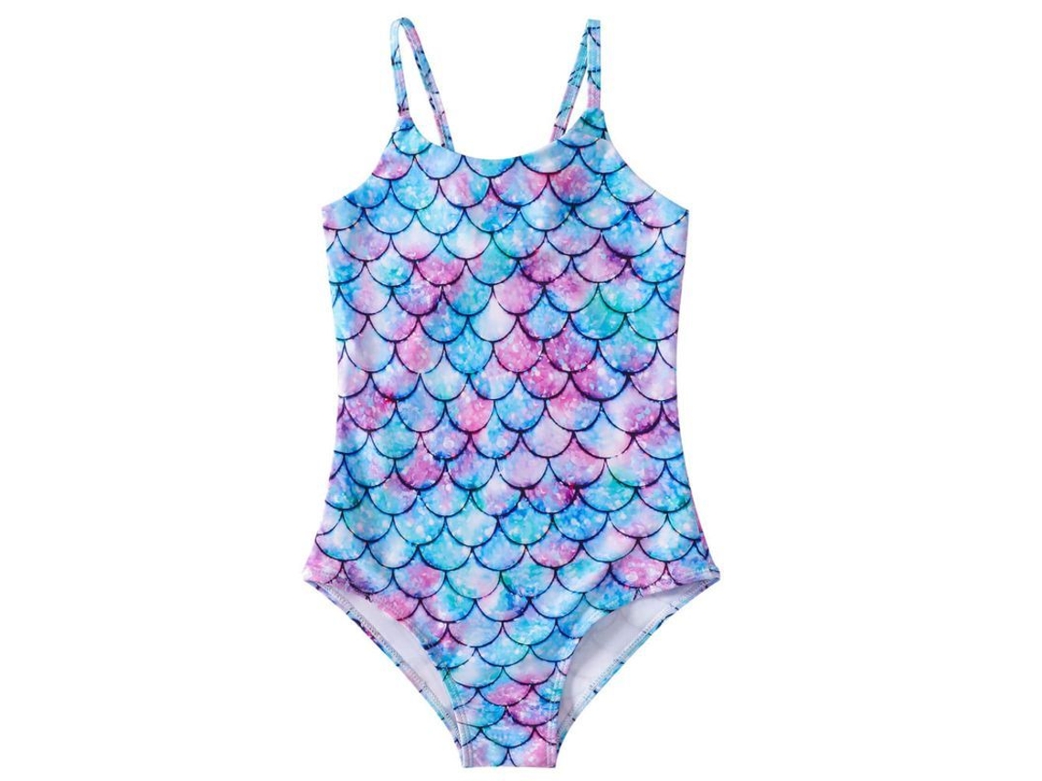 Traje De Baño Entero Para Niñas Sereia Talla 4-5 Anos Com Estampa Floral E Babados