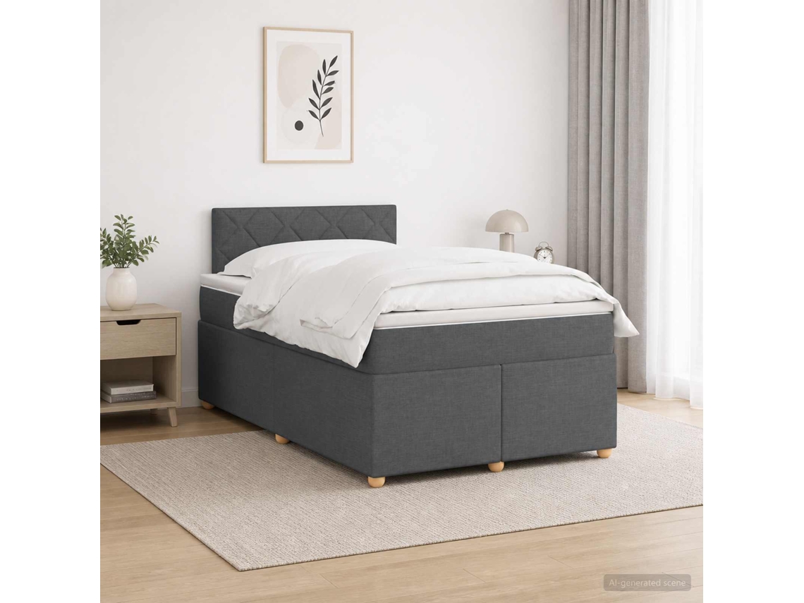 Vidaxl Cama Box Spring Com Colchão Cinzento-escuro 120 X 190 Cm Tecido