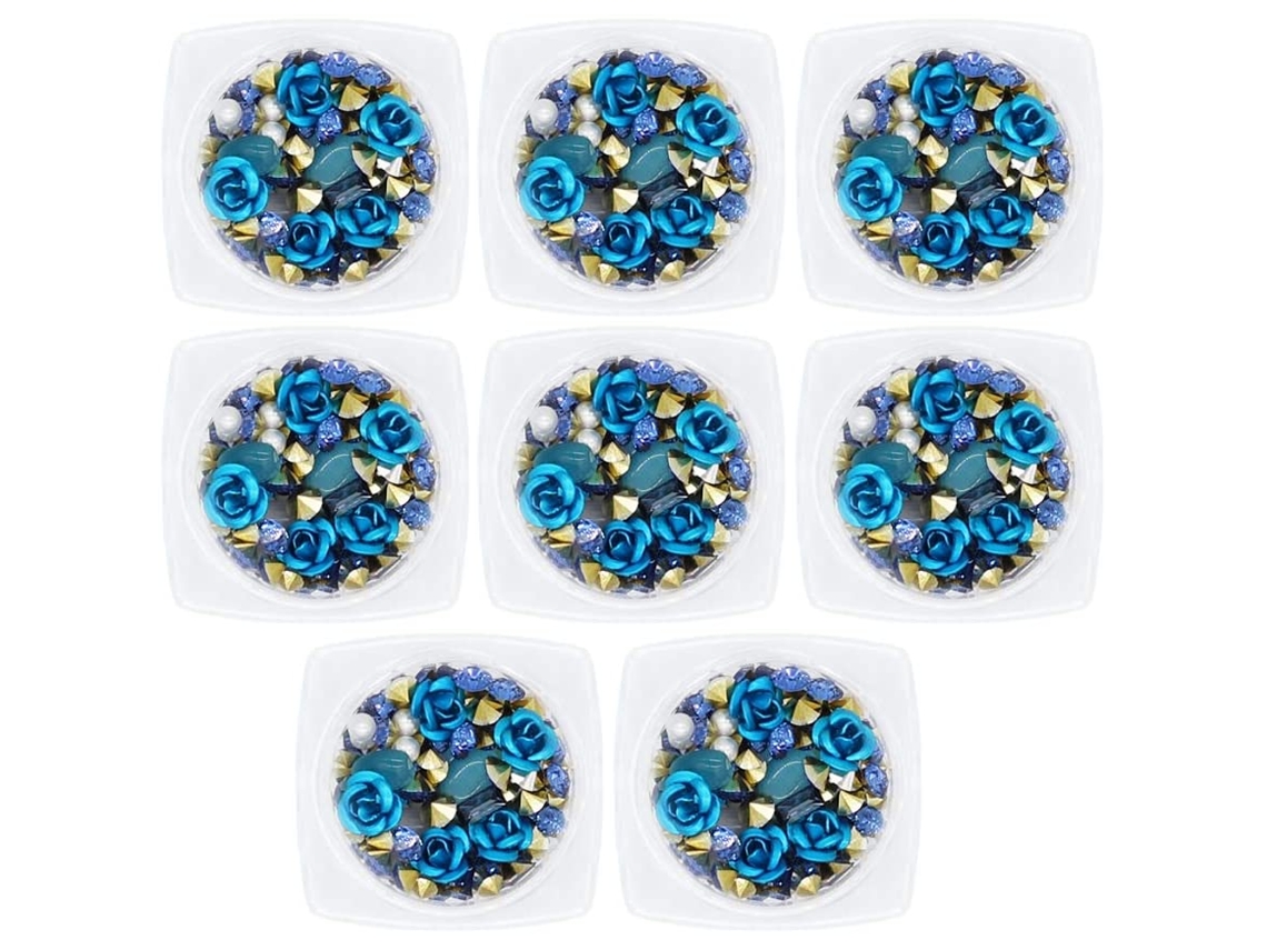 Conjunto De 8 Peças De Unhas Decoradas 3D Com Strass Rosa Pedras Preciosas Mistas Flor De Metal Pérola -St-07 ZMDECQNA 8 Un
