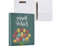 Pasta de 3 Argolas para Tamanho Carta , Papel com Estampa Tulipas e Ovos Páscoa, Organizador R (27,9 X 21,6 Cm)