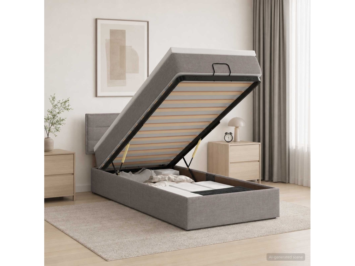 Vidaxl Cama Ottoman Com Colchão Cinzento-acastanhado 80 X 200 Cm