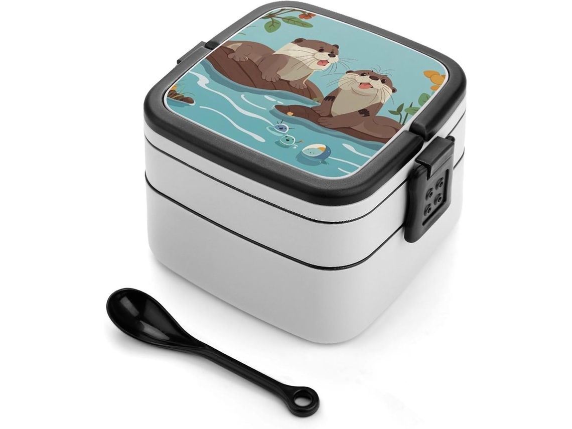 Lancheira Para Adultos Com Colher, Recipiente Fofo De Camada Dupla, Empilhável, À Prova De Vazamentos, Lancheira Bento