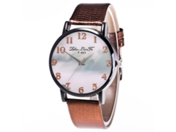 Relógio Feminino de Quartzo com Pulseira de Couro Pu Estilo Clássico Dial Numérico Café