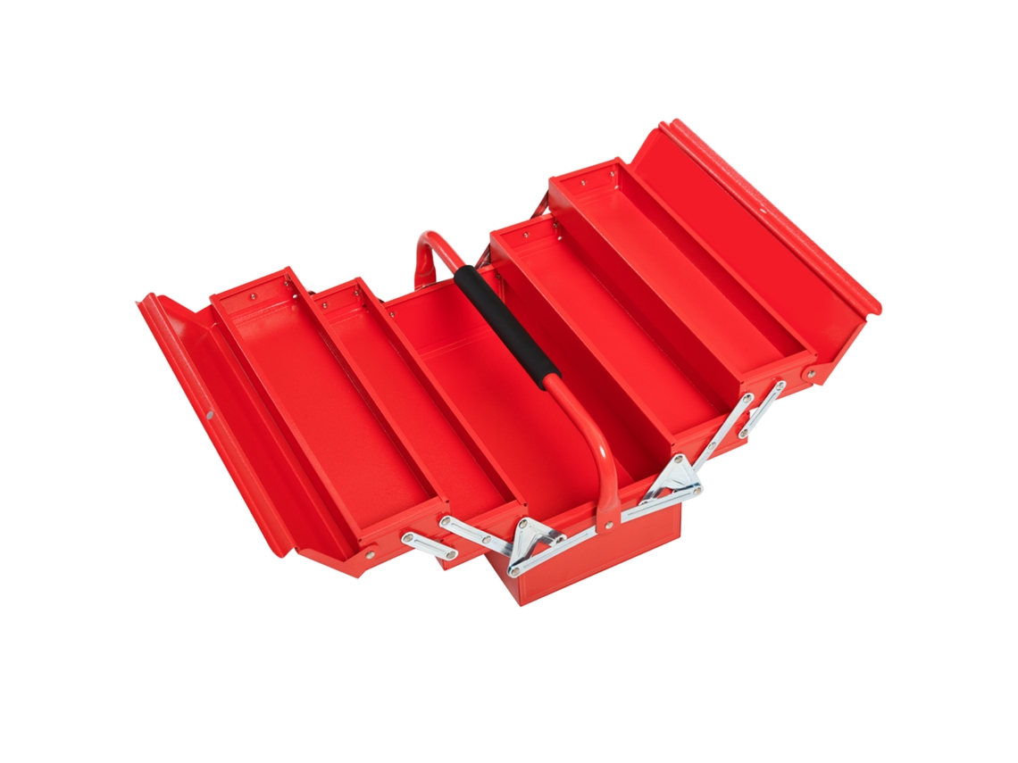 Caixa De Ferramentas Dobrável De Aço Com 5 Compartimentos Maleta De Com Alça 45x22,5x34,5 Cm Vermelho