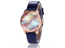 Relógio de quartzo unissex com pulseira de couro PU, mostrador arco-íris, Zhoulianfa (azul)