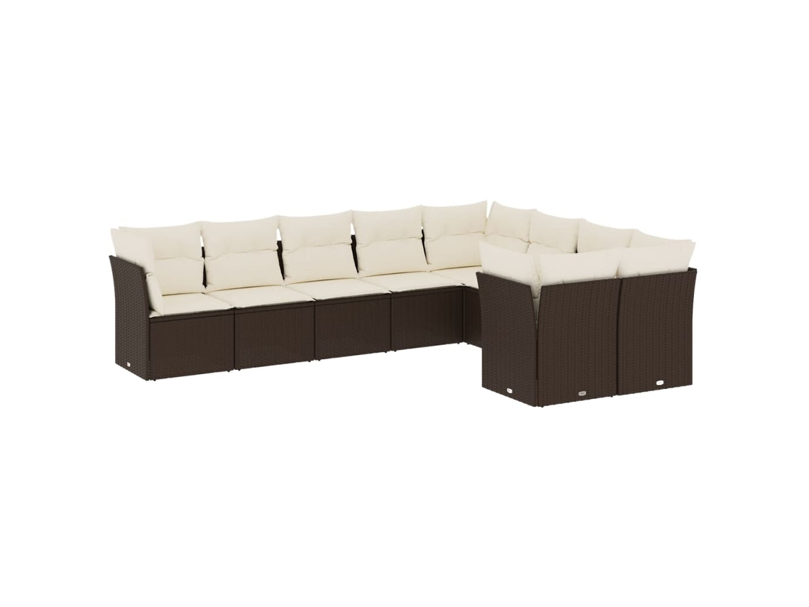 Conjunto de 9 Sofás para Jardim com Almofadões Vime Pe Marrom MAISON EXCLUSIVE