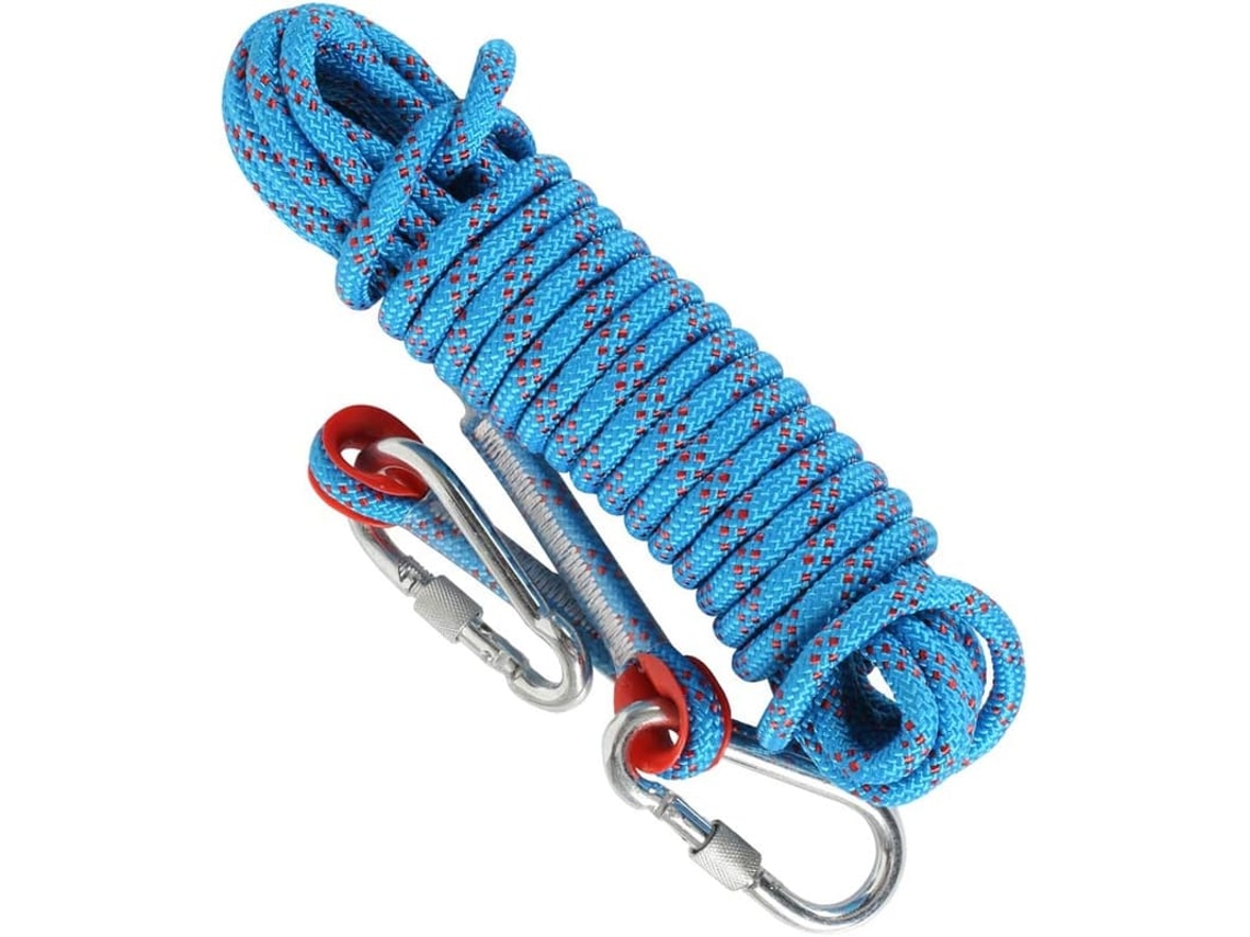 Corda De Escalada 10m Com 2 Mosquetões 8mm Para Resgate Incêndio Camping Pesca Outdoor