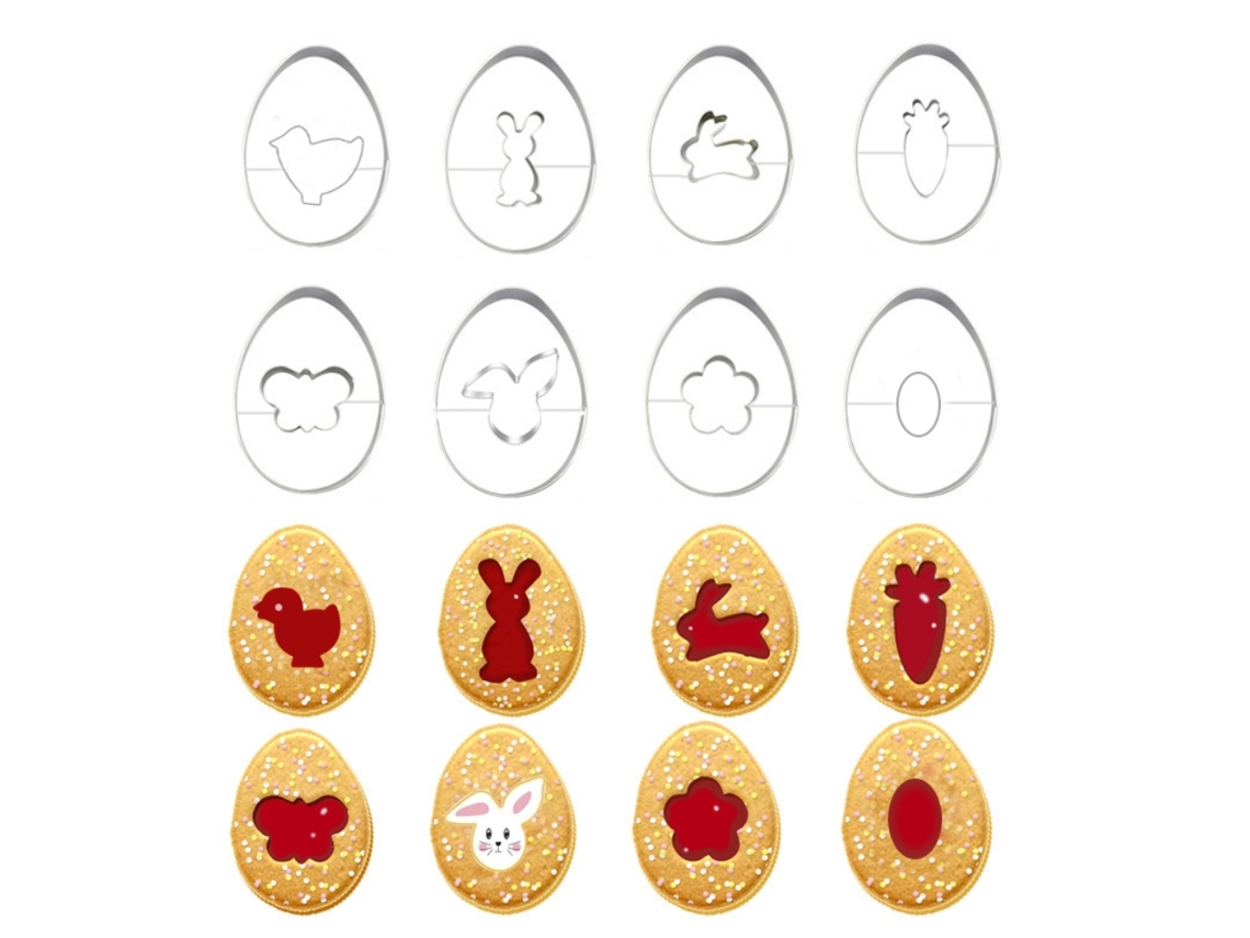 Kit de 8 moldes de biscoitos de páscoa, aço inoxidável 304, DIY, cortadores, ferramentas de bolo