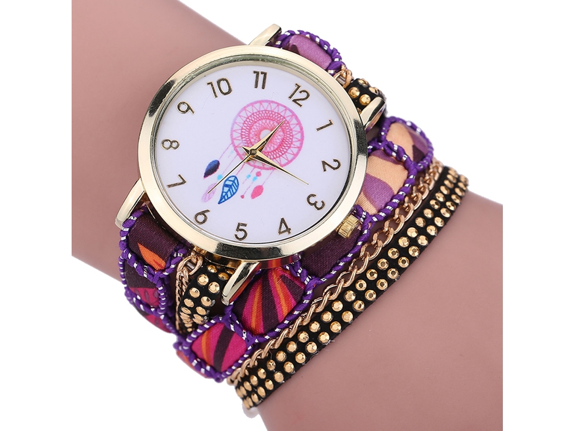 Relógio de Pulso Feminino Étnico Retro Sonhador Multicamadas com Movimento de Quartzo