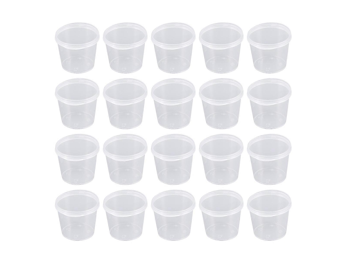 50 Vasos Plásticos Mini com Tampa Contenedores Desecháveis Transparentes para Condimentos Postres Snacks Material Pp
