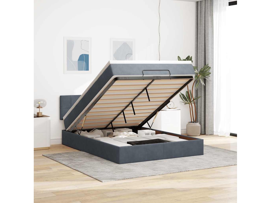 Vidaxl Estrutura De Cama Otomana Com Colchão 140x200cm Cinzento Escuro
