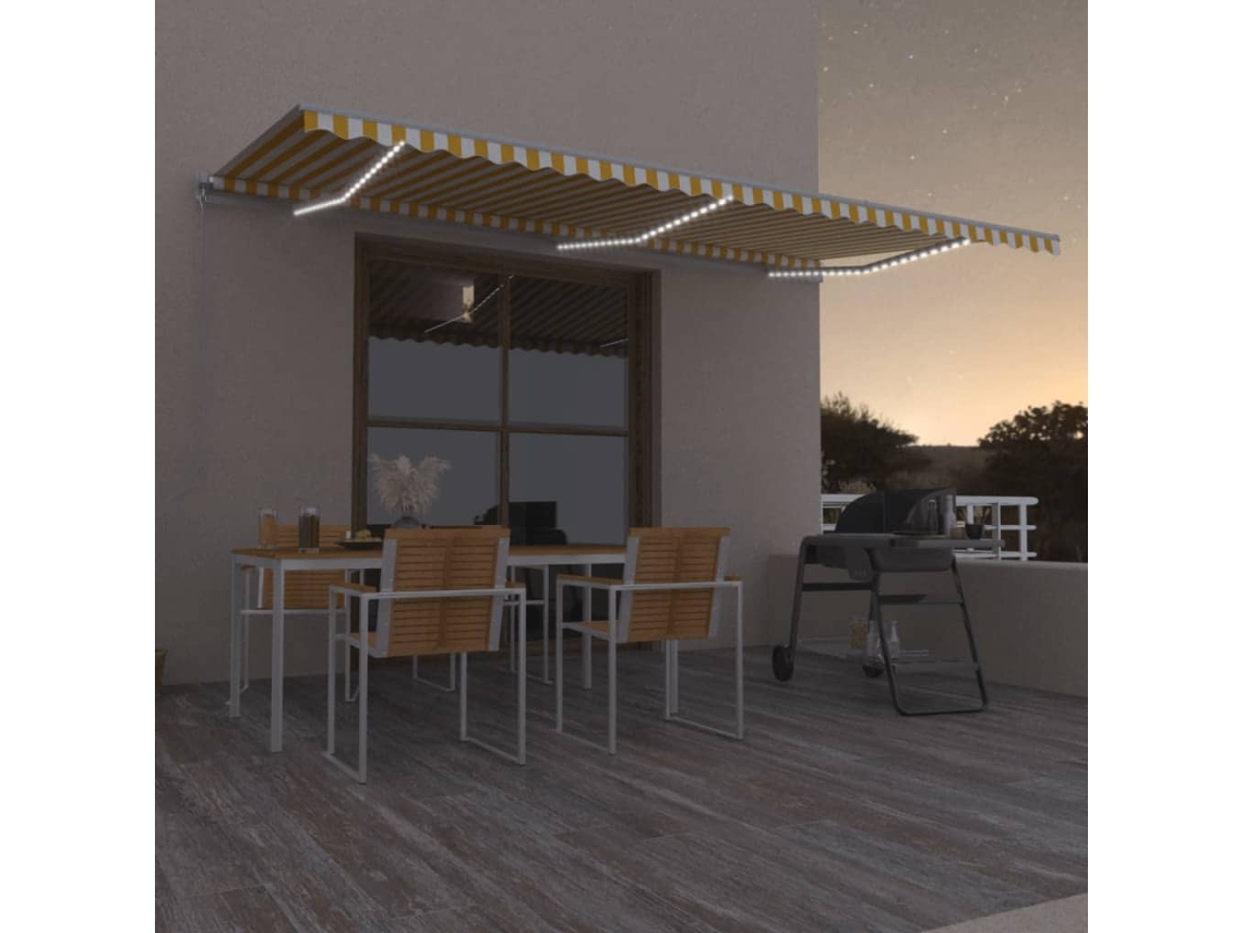Vidaxl Toldo Retrátil Manual Com Led 600x300 Cm Amarelo E Branco