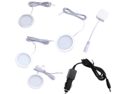 Conjunto de 4 lâmpadas LED de 12V para iluminação de teto de armários e cabines, com suportes, em alumínio.