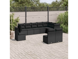 Vidaxl 10 Pcs Conjunto Sofás De Jardim C/ Almofadões Vime Pe Preto