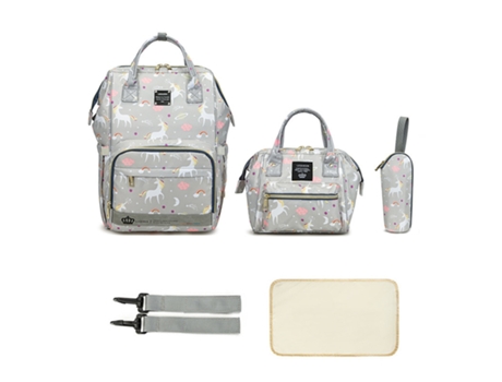 Mochila Para Fraldas Com Muda Fraldas Portátil, Mala De Mão E Bolsa Para Aquecer Biberões Cinza Claro Hexinyigjly (conjunto De 3 Peças)