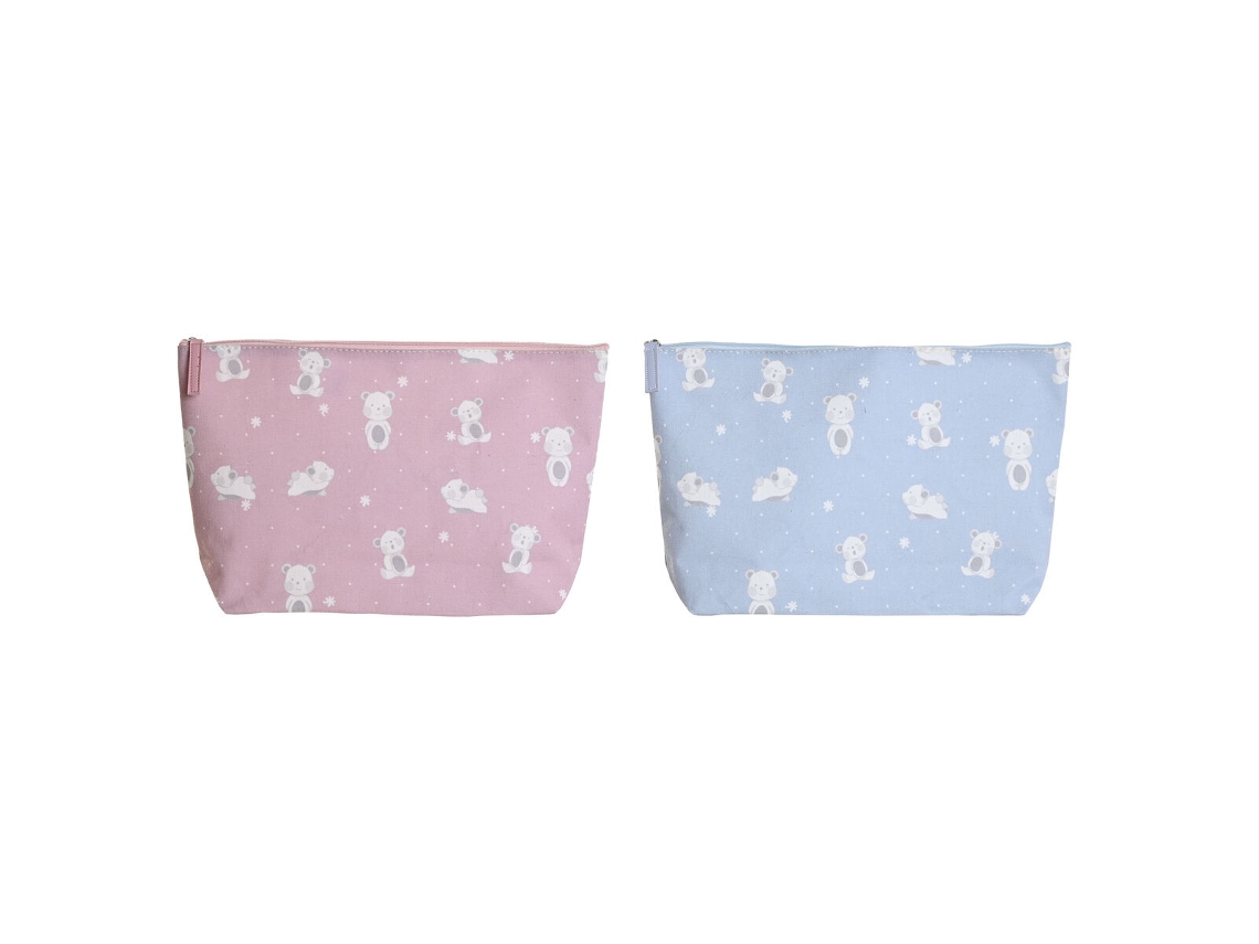 Nécessaire de Viagem DKD HOME DECOR Azul Cor de Rosa Polialgodon Osos 33 X 8 X 21 Cm 2 Unidades