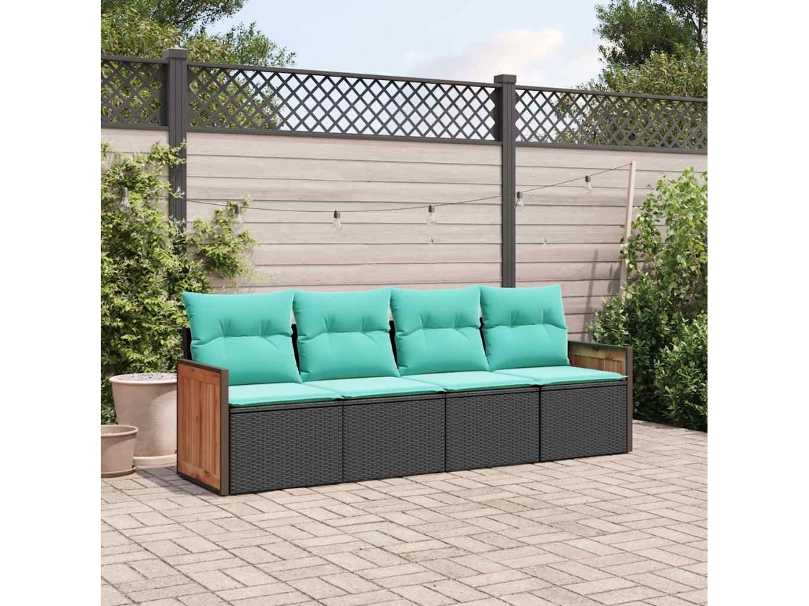 Vidaxl Conjunto De Sofá De Jardim Com 4 Peças E Almofadas Em Rattan Sintético Preto