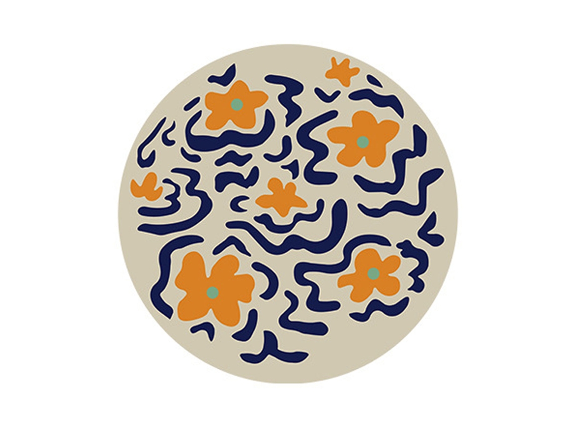 Tapete Redondo Camurça Artificial 60x60cm Padrão Floral para Sala de Estar Sofá Mesa de Café