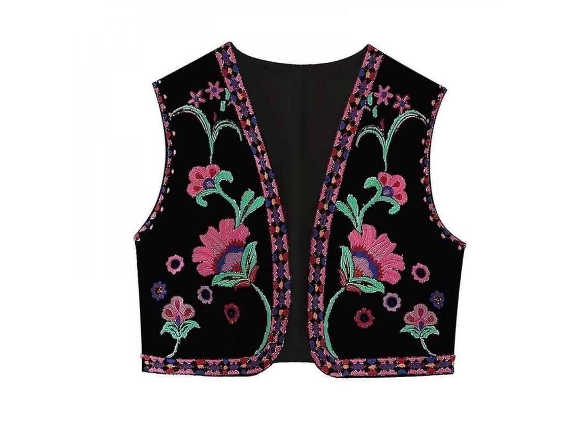 2026-chaleco Vintage Para Mulher Com Bordado Floral Estilo Étnico Curto De Verão Poliéster M Estilo-1