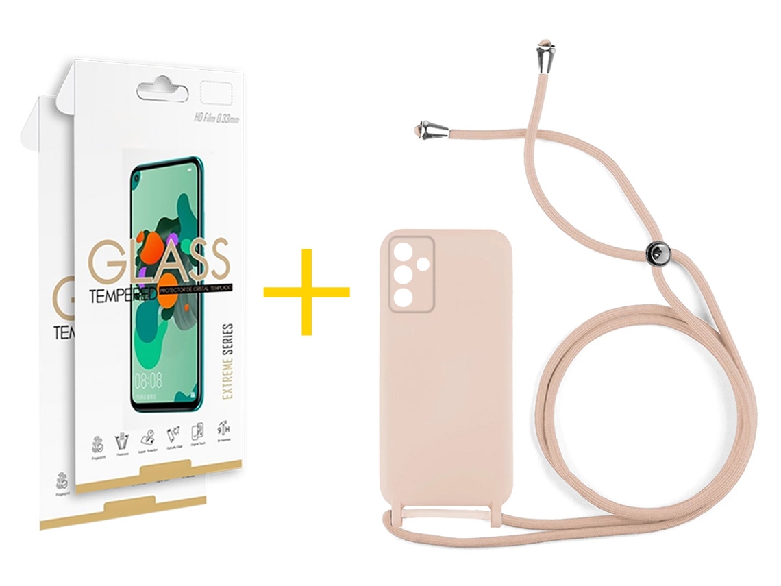 Pack 2 x Película de Vidro Temperado 2.5D + Capa SKYHE Samsung Galaxy A16 5G Gel Rope Rosa Pastel